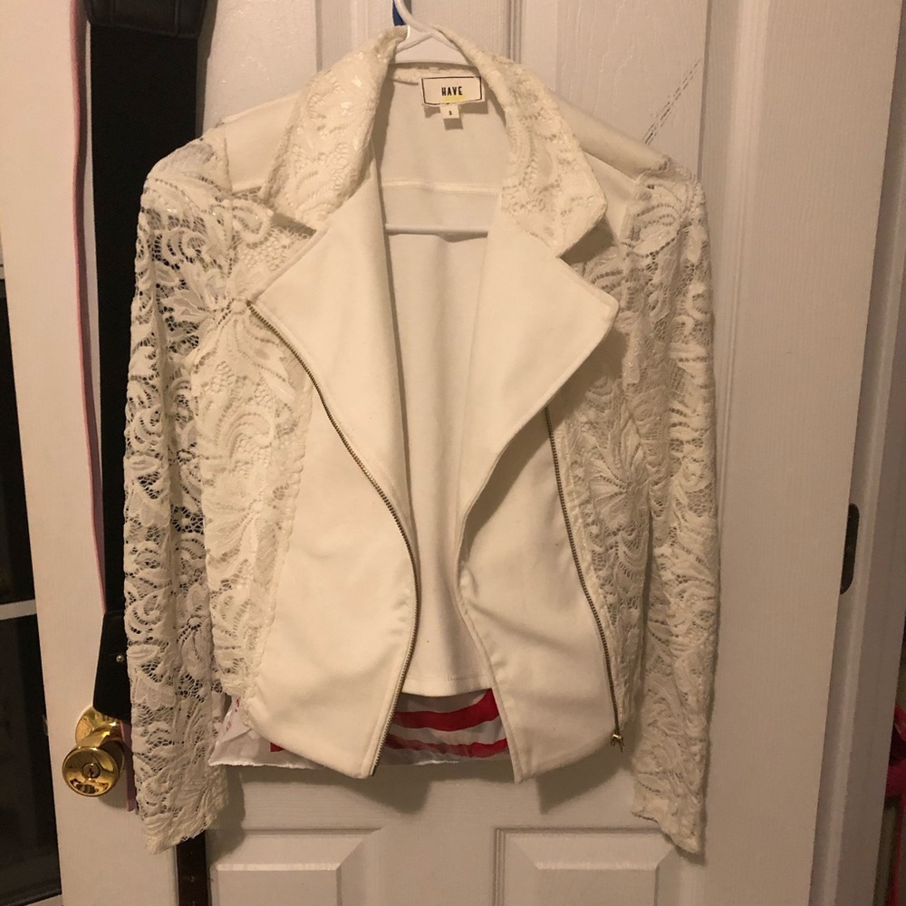 White lace biker jacket